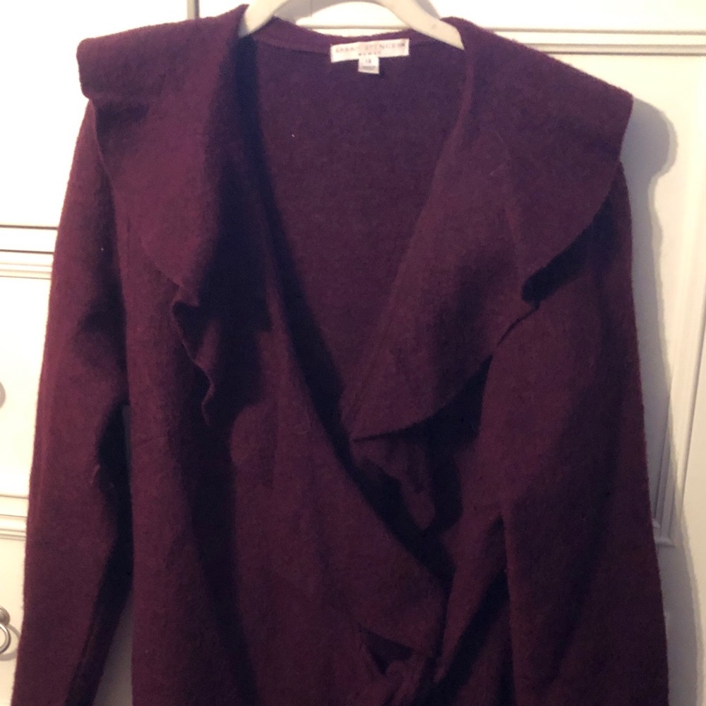 Sassy  like new sweater/coat w/ruffle collar & hem